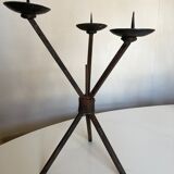 Brutalist beaten-iron campaign candlestick 1970