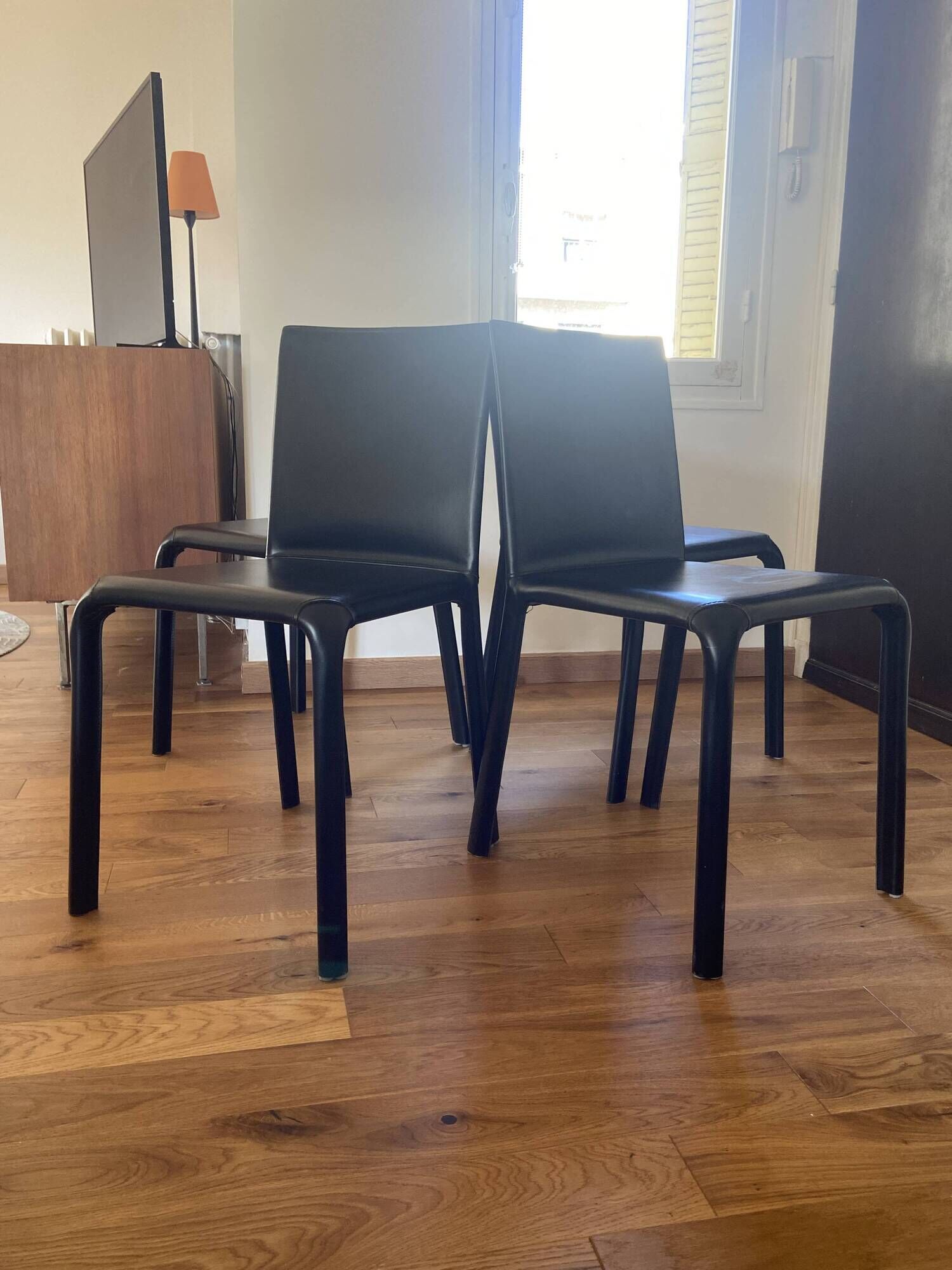 Set of 4 Bontempi Alice chairs – genuine black leather – Italian design