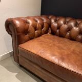 Canapé Chesterfield cuir 3 places marron