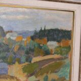 Original mid-century Swedish oil on panel – “Landscape with House” – vintage & framed – 42 × 52 cm (16.5" × 20.5")