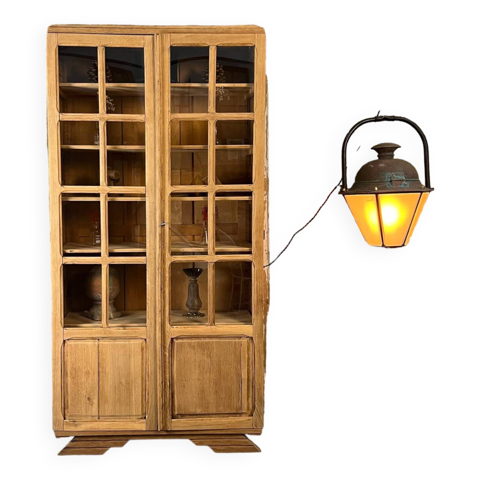 Vitrine vintage petit carreaux en chêne