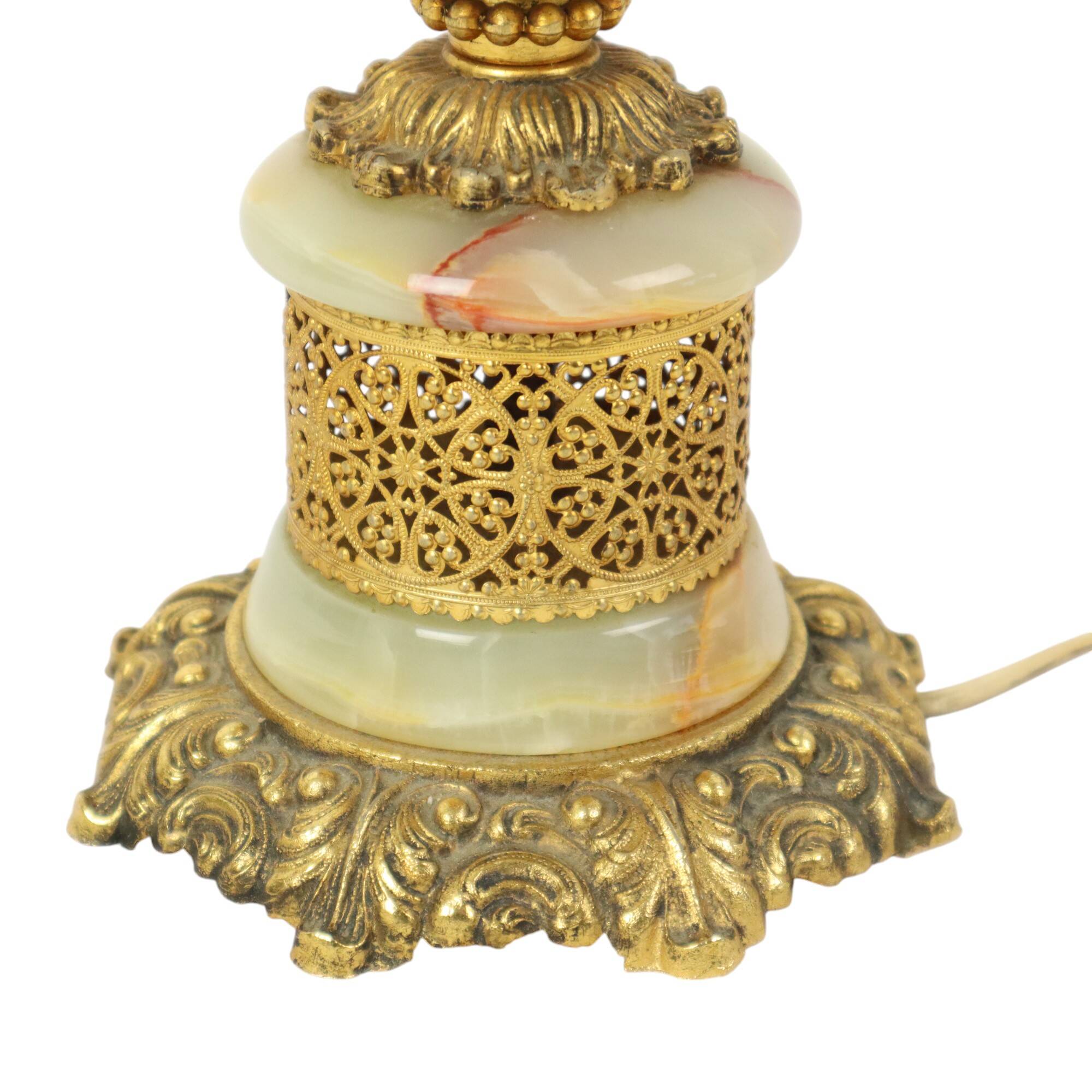 Fifties Vintage Table Lamp Onyx Marble Brass Acanthus