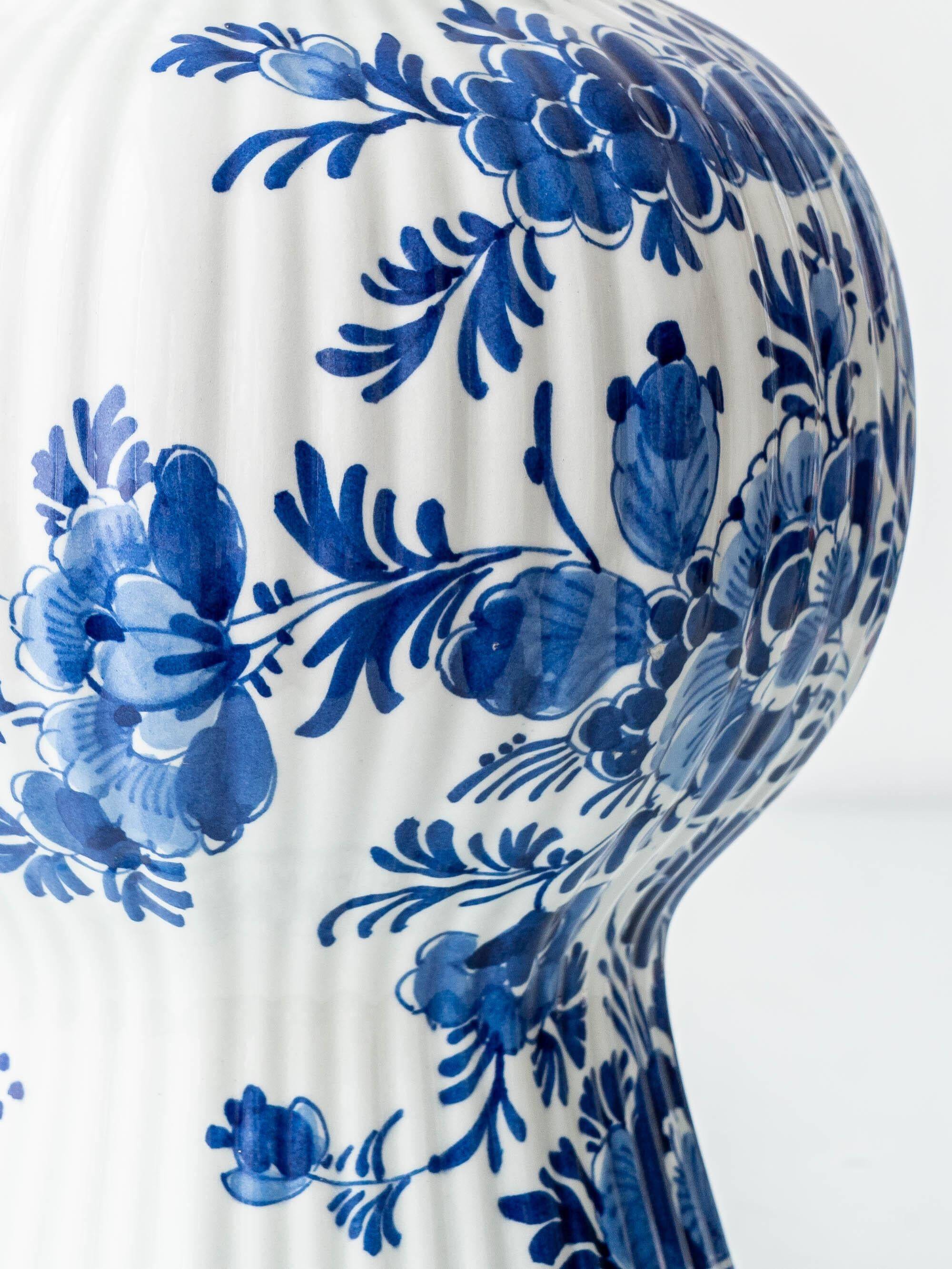Royal Delft blue ceramic lamp, 1971, new pistachio silk shade.