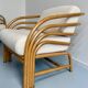 Complete living room with rattan sofa and white bouclette, brass finish, 80's design