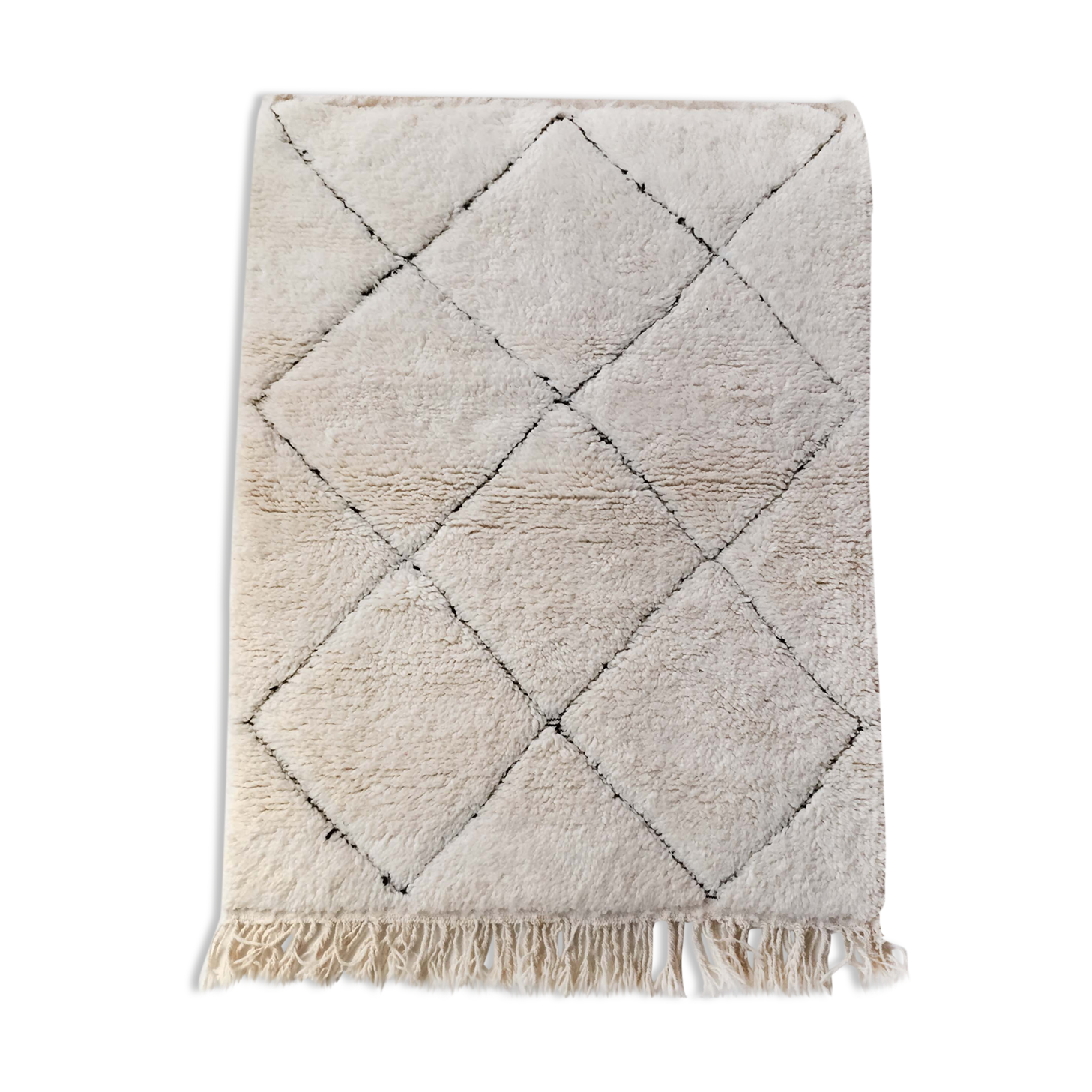 Moroccan Berber carpet blessed ouarain ecru with black diamonds engraved 148x108cm