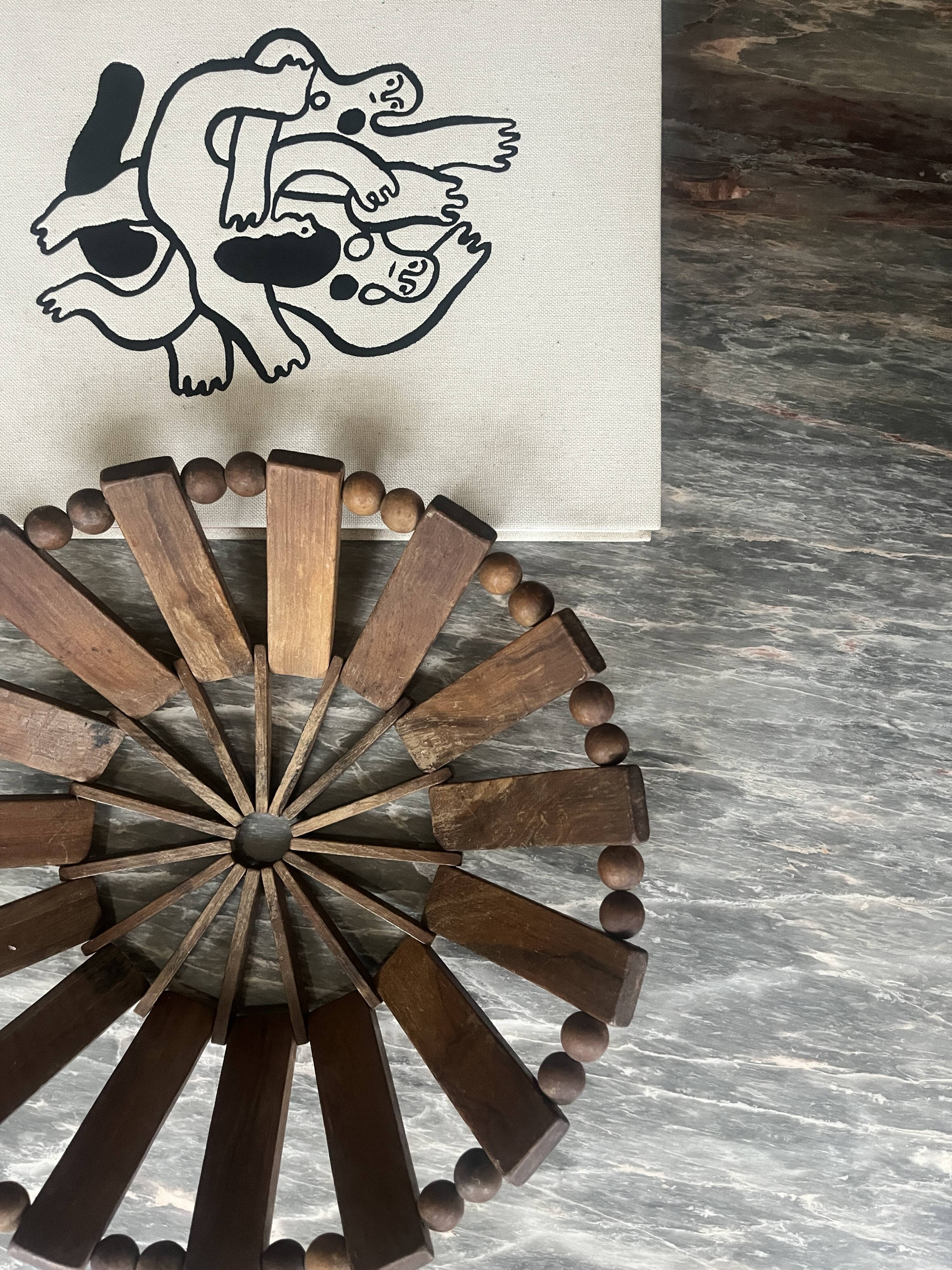 Geometric olive wood basket, France 1970