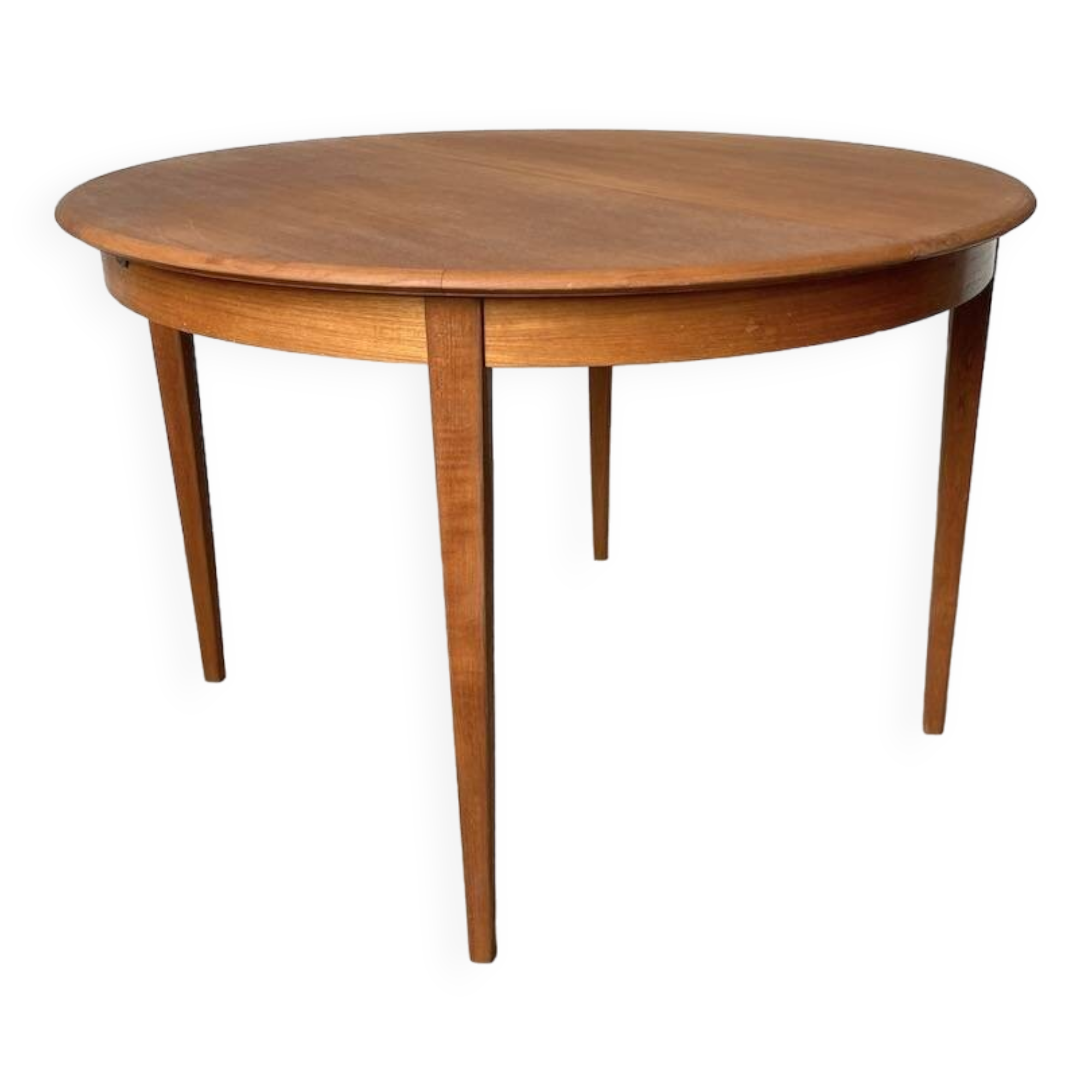 Scandinavian round teak table with extension