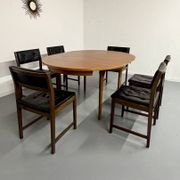 Vintage teak extendable round dining table Scandinavian design 1960s