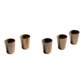 Lot de 5 tasses/mugs vintage en grès émaillé brun miel Grès Village H9 D8