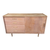 Buffet danois en chêne clair avec porte coulissante et quatre tiroirs