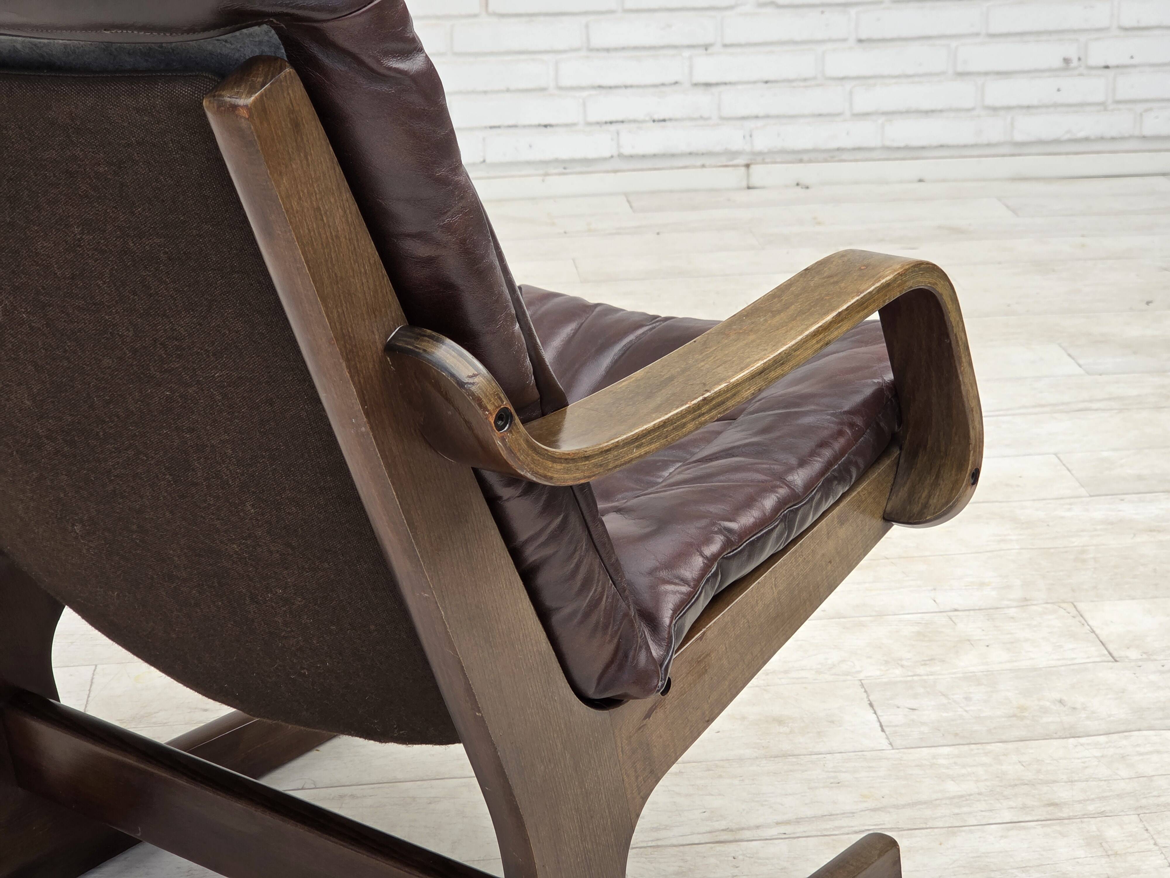 Fauteuil scandinave en cuir marron, années 1970