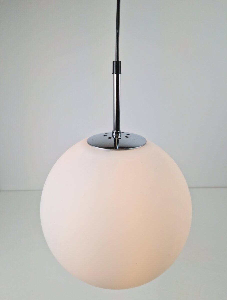 Sphere Pendant in White Satin Opal Glass from Glashütte Limburg, 1970
