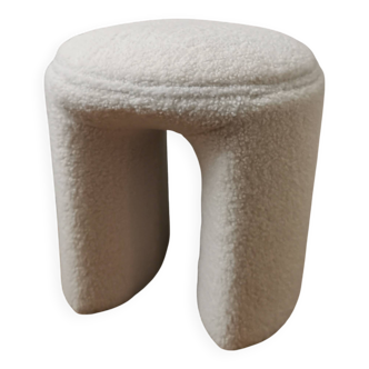 Tabouret Léon tissu bouclette blanc