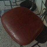 Set of 4 armchairs in chromed metal and brown imitation leather, circa 1960