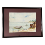 Framed antique watercolor, Gulf of Morbihan