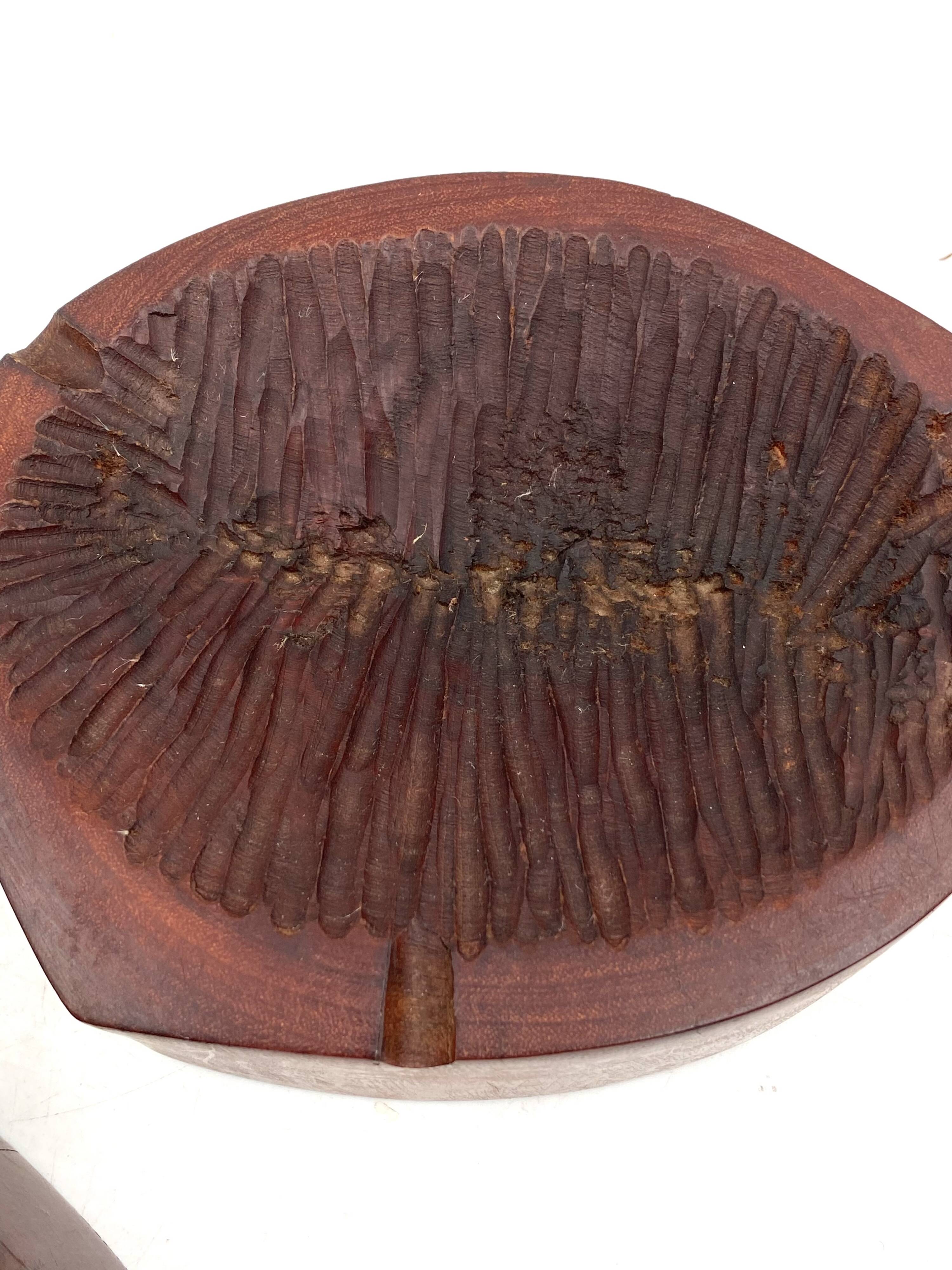 Organic modern set of 2 wood ashtrays, France 1970s