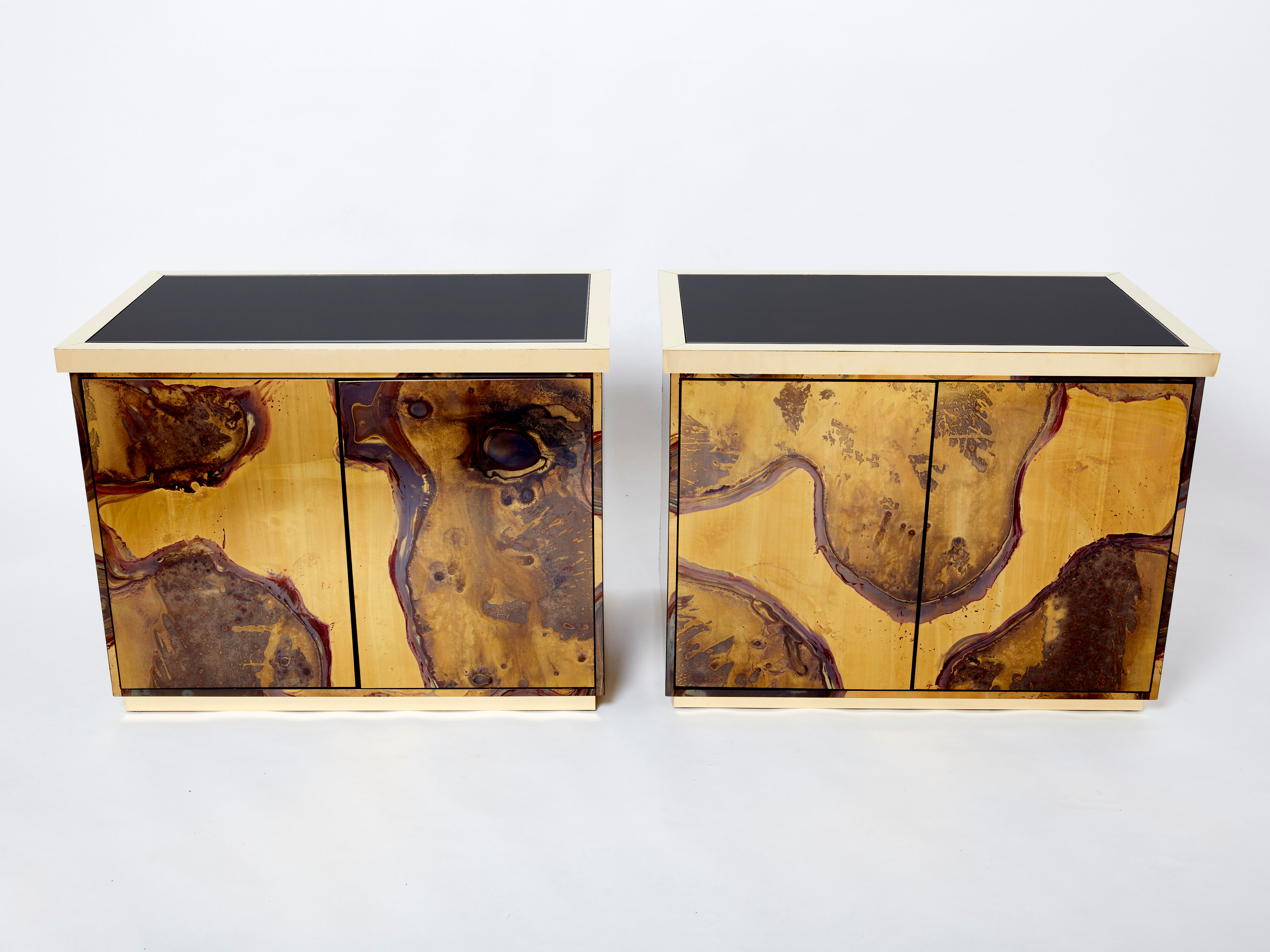 Pair of brass cabinets oxidized 1970