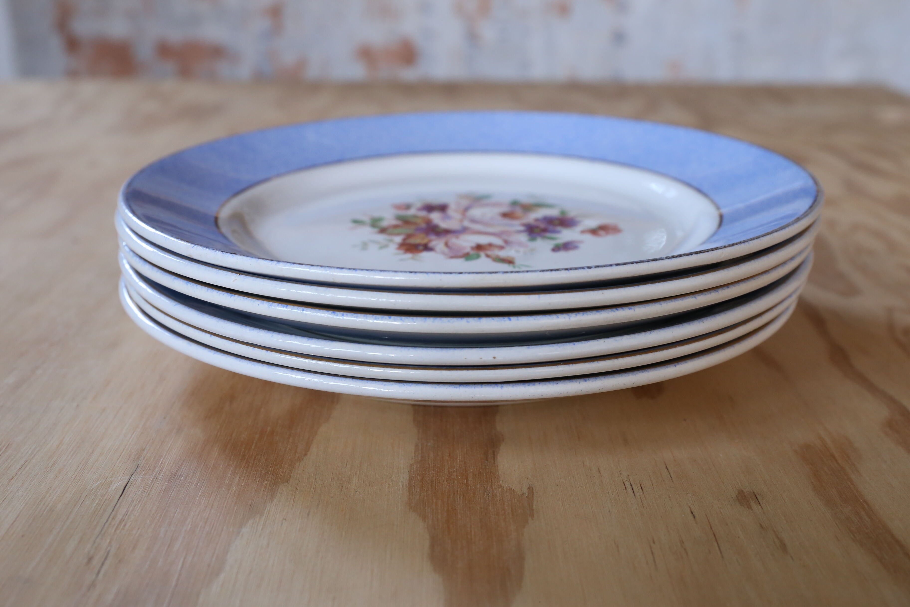 6 plates Badonviller blue ledge and floral pattern