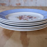6 plates Badonviller blue ledge and floral pattern