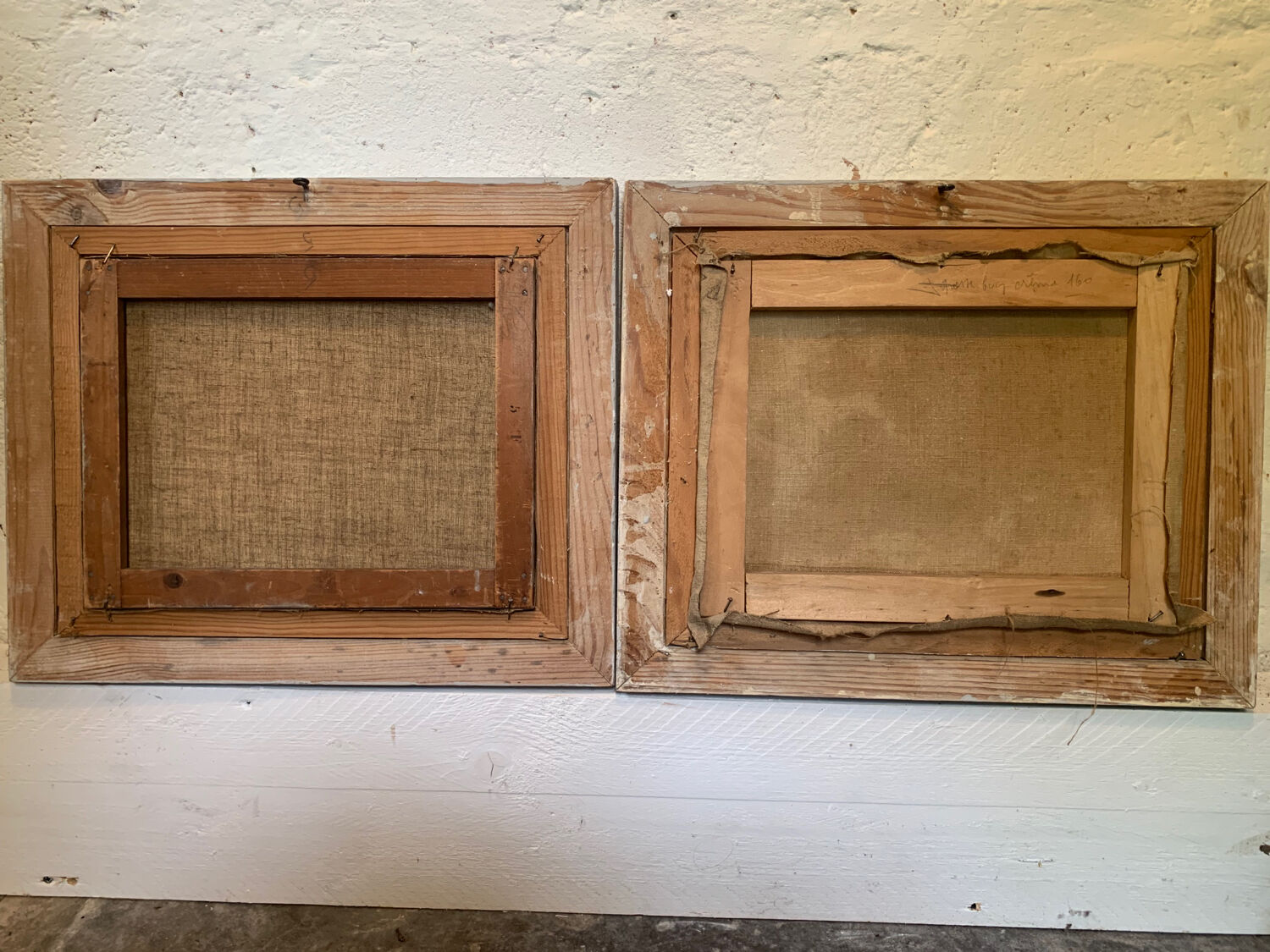 Pair paintings, oil on canvas still life pink flowers