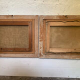 Pair paintings, oil on canvas still life pink flowers