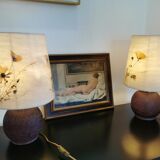 Lampe à poser en verre et abat jour en fleurs séchées
