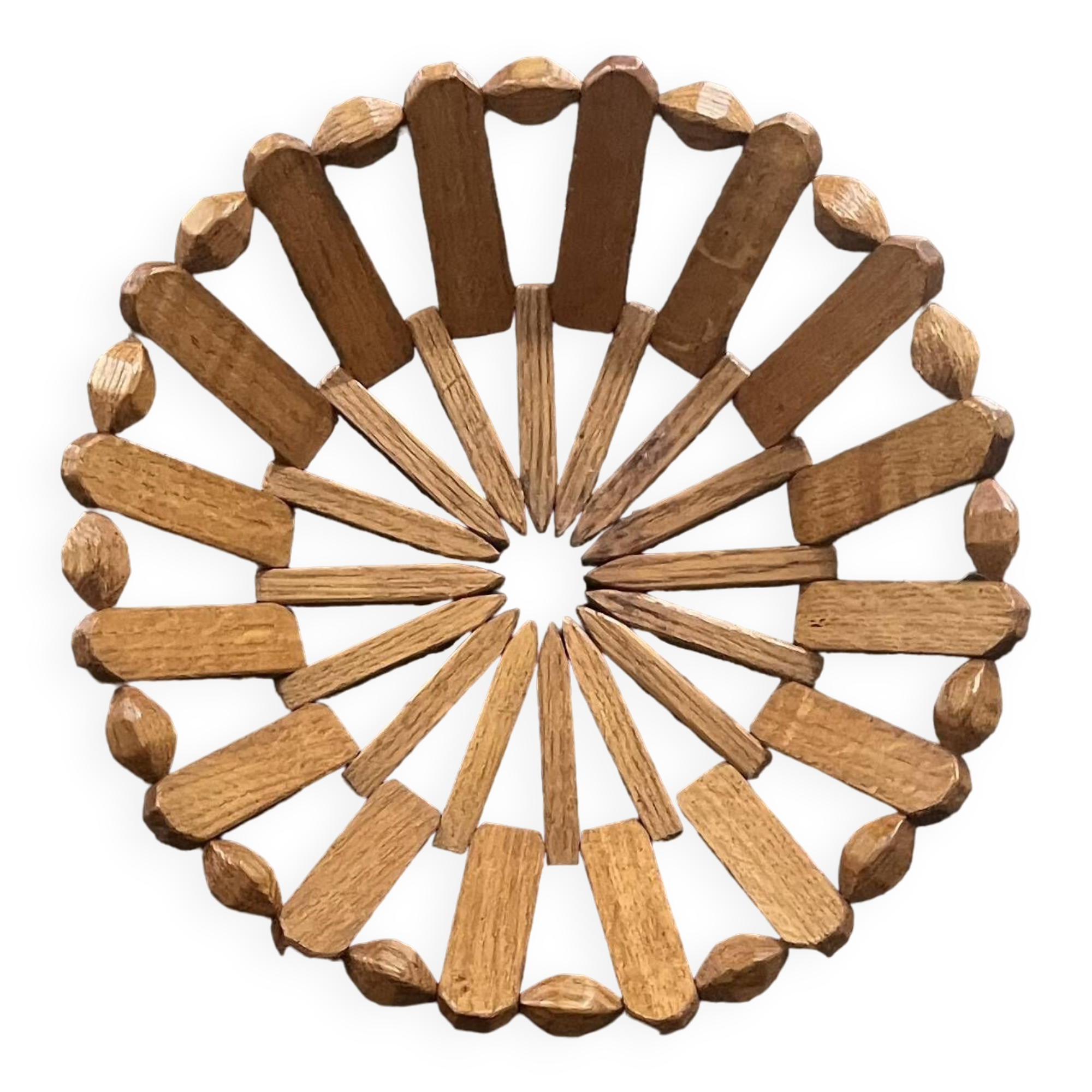 geometric olive wood basket, France 1970