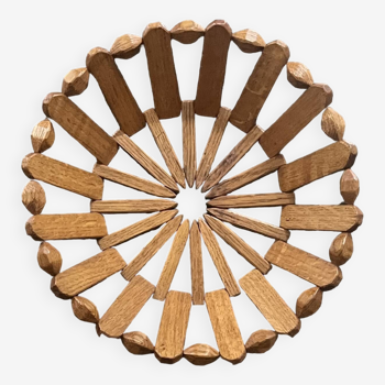 geometric olive wood basket, France 1970
