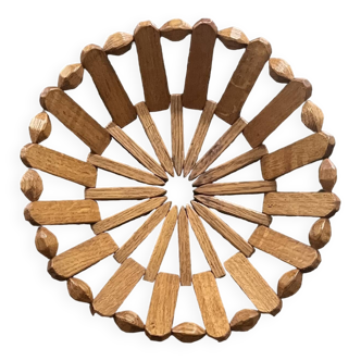 geometric olive wood basket, France 1970
