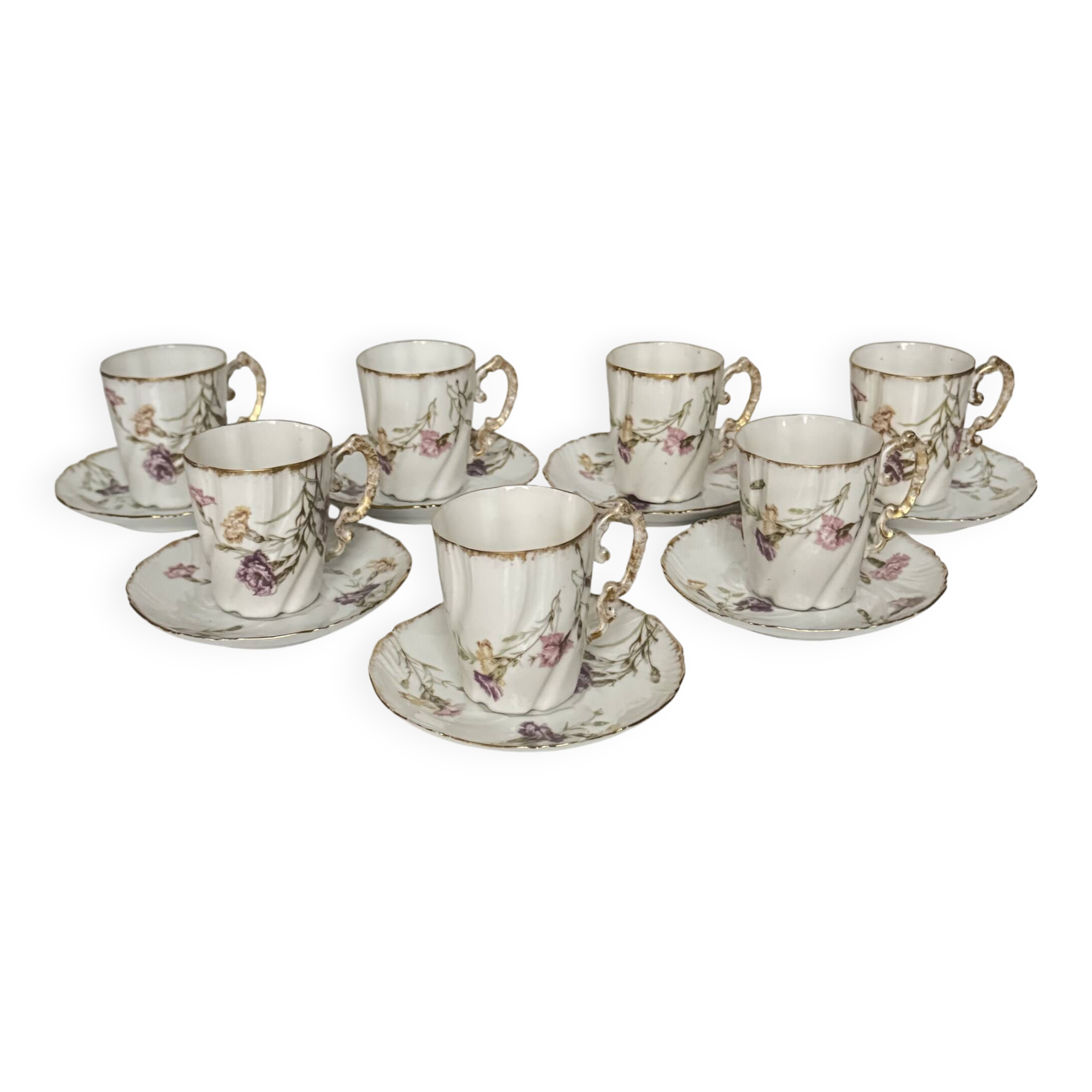 Set of 7 Porcelain Cups and Saucers | Elegant Floral Decor
