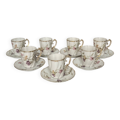 Set de 7 Tasses et Sous-Tasses en Porcelaine   Élégant Décor Floral