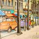 Vintage Large Modernist Original  Oil on Canvas" City Idyll" by - Vintage & Framed