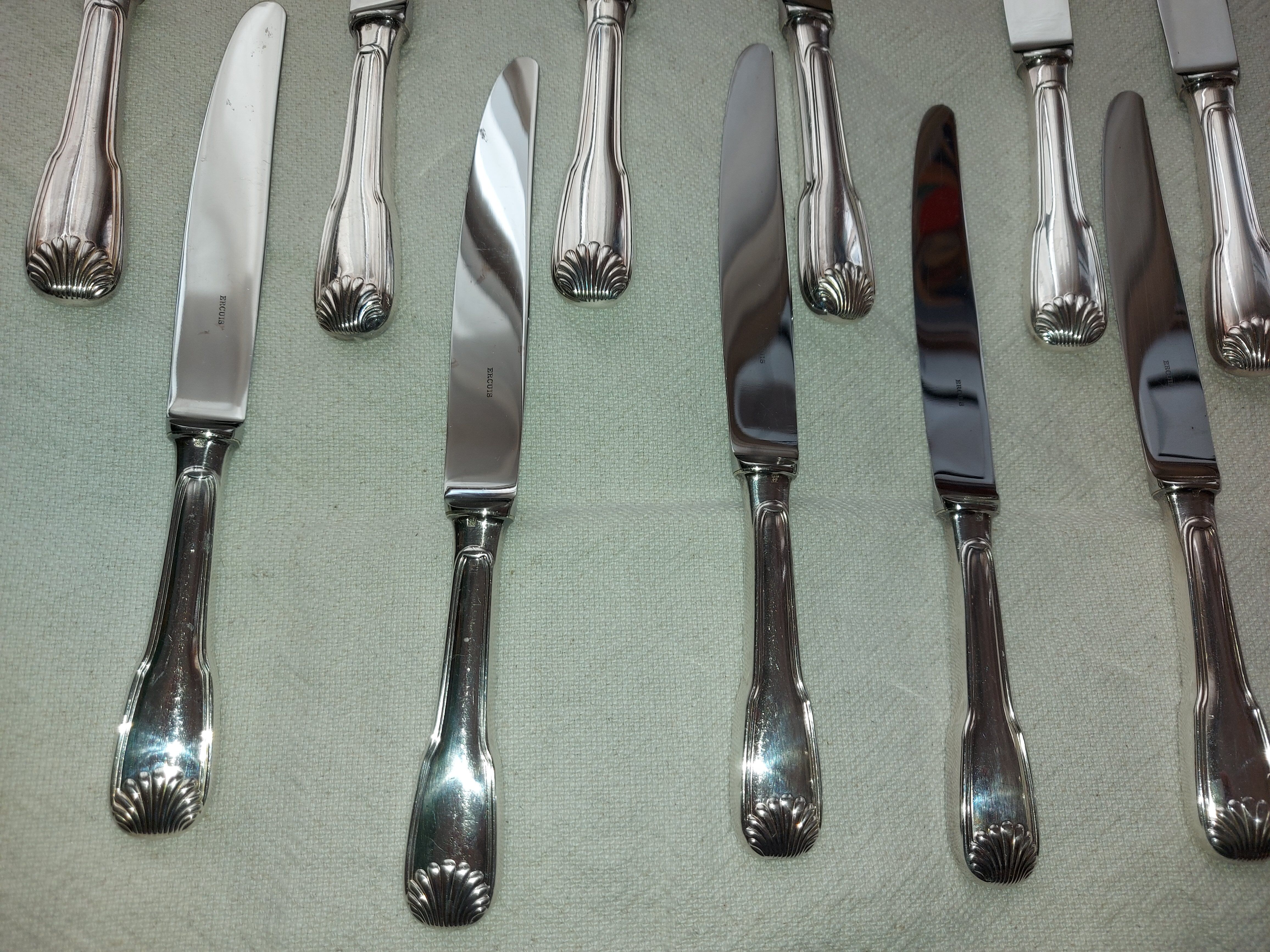 12 Silver Metal Ercuis Table Knives Box