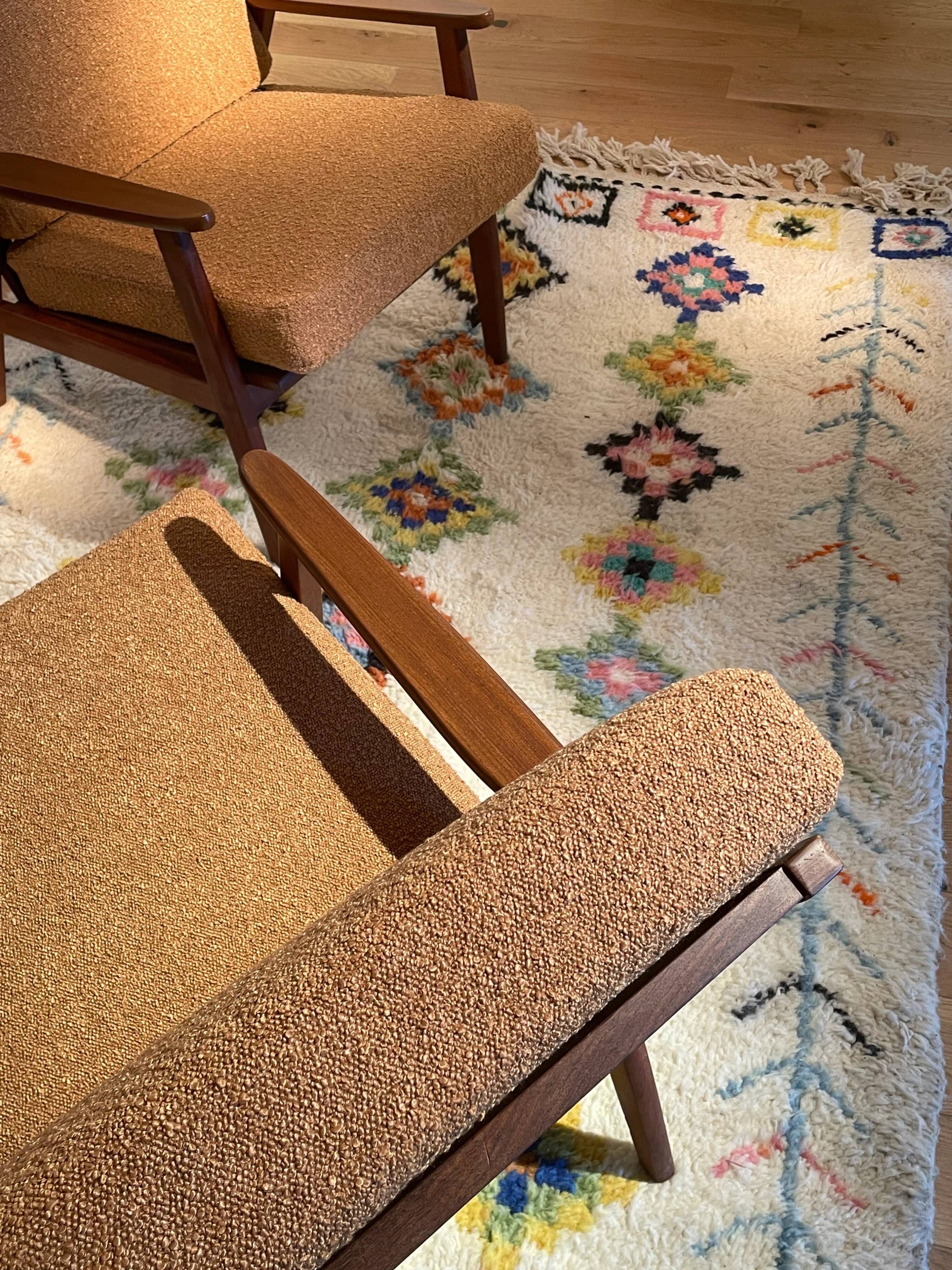 Vintage Scandinavian armchair "Theodor" in terracotta boucle.
