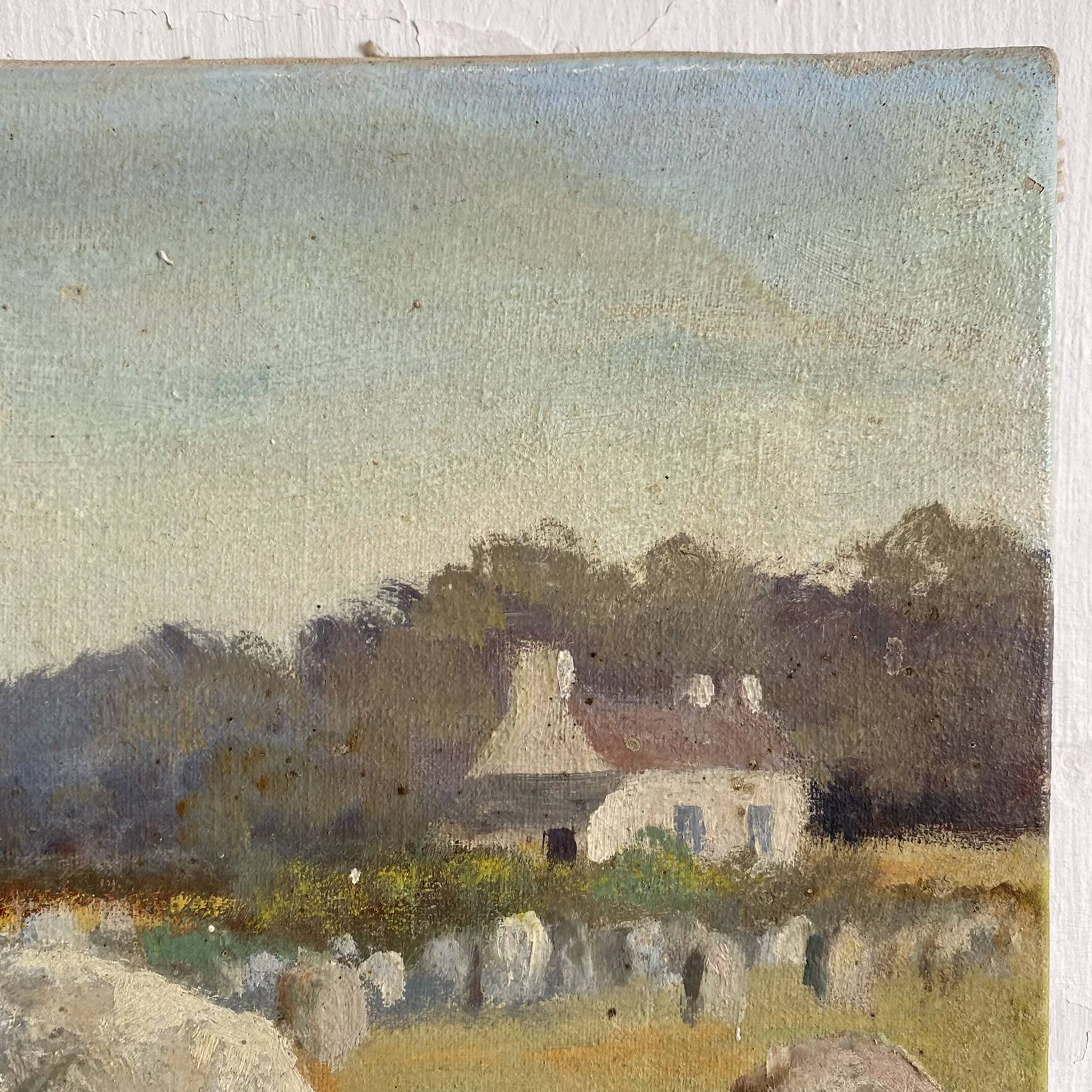 Oil on canvas landscape of Brittany by Lucien Ferriot, Dolmens.