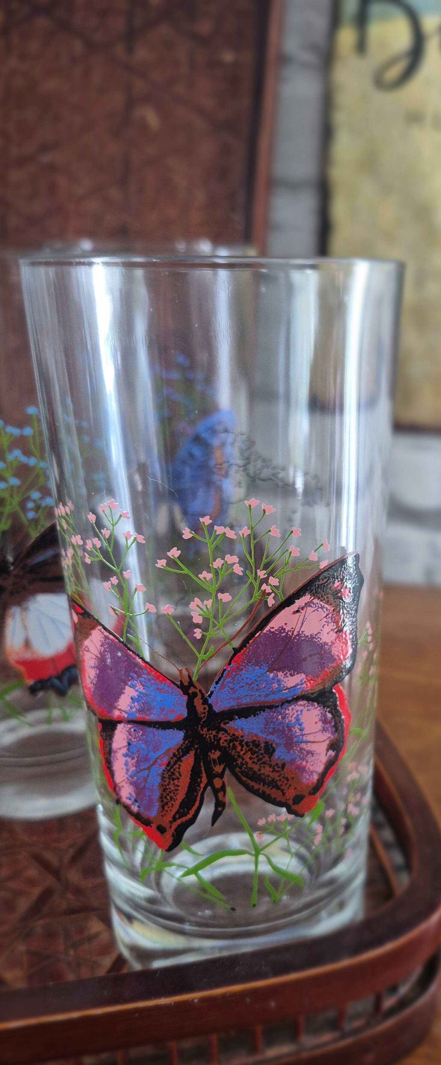 Set of 10 butterfly glasses from the Reims glassworks, vintage.