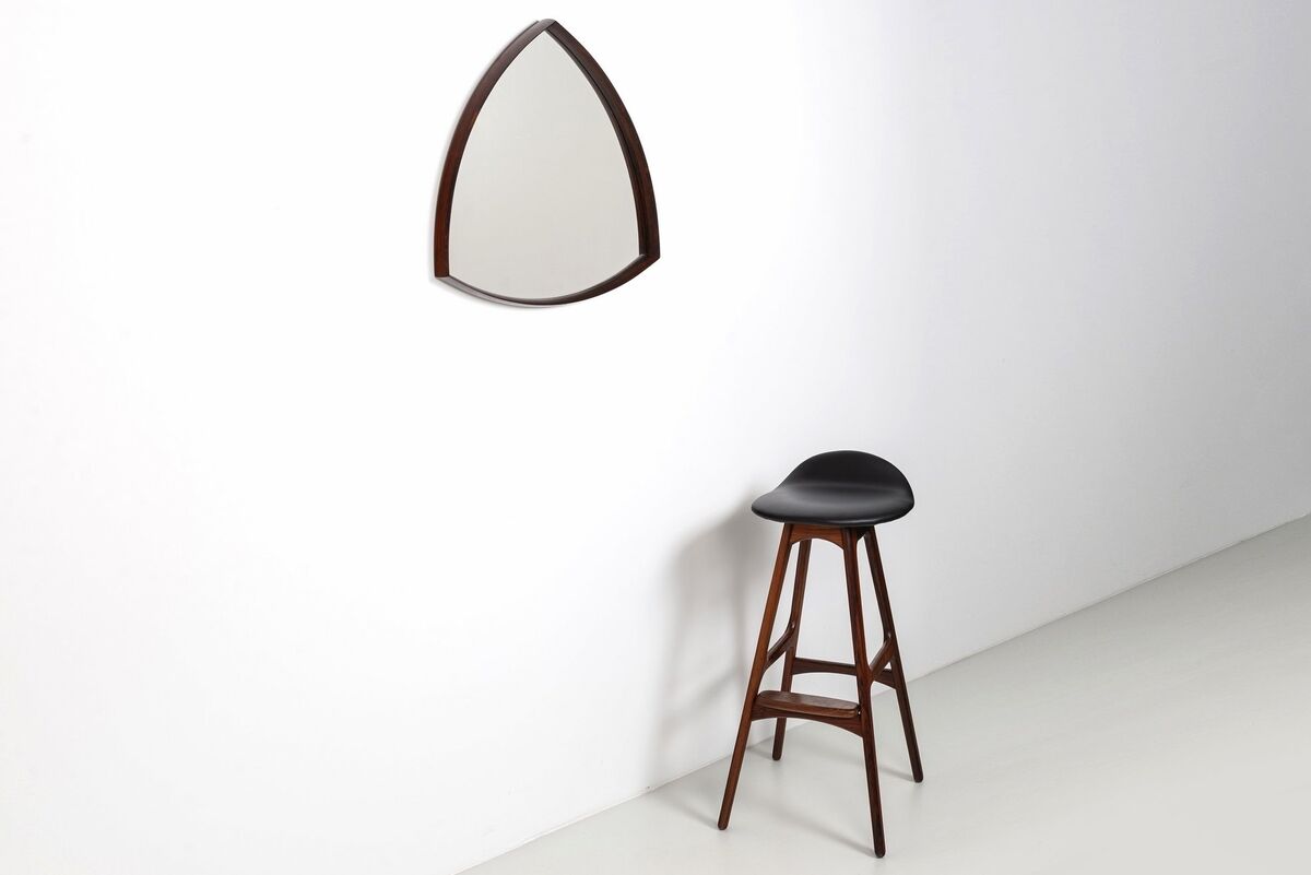 Thomas Poss Eferfolger wall mirror in rosewood triangular Denmark 1960