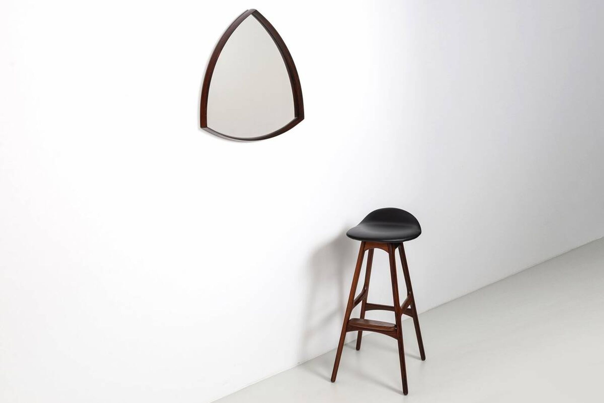 Thomas Poss Eferfolger wall mirror in rosewood triangular Denmark 1960