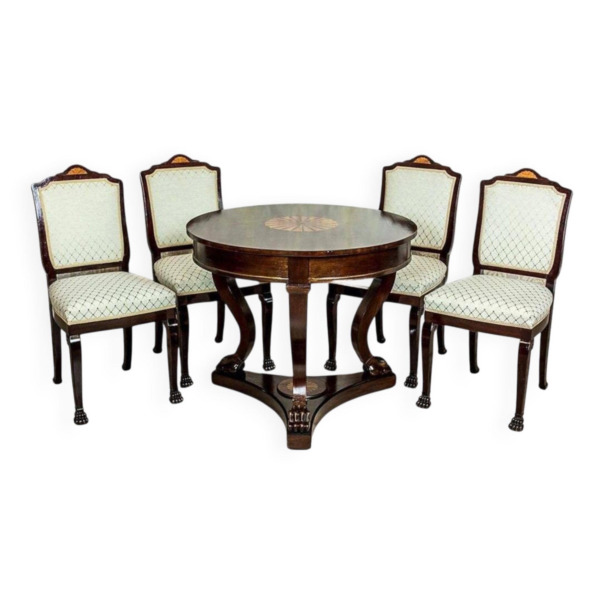 Round Table with Upholstered Chairs, 1950s, Set of 5