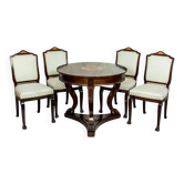 Table ronde avec chaises rembourrées, années 1950, ensemble de 5