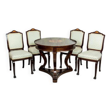 Table ronde avec chaises rembourrées, années 1950, ensemble de 5