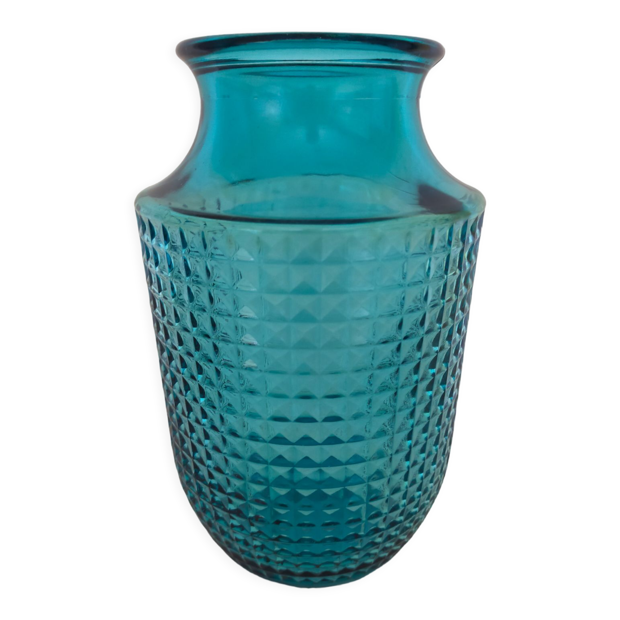 Vase en verre bleu moulé vintage