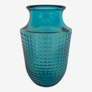 Vintage molded blue glass vase