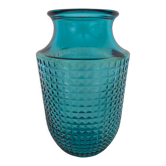 Vase en verre bleu moulé vintage