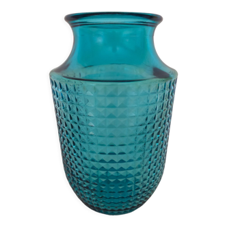 Vintage molded blue glass vase