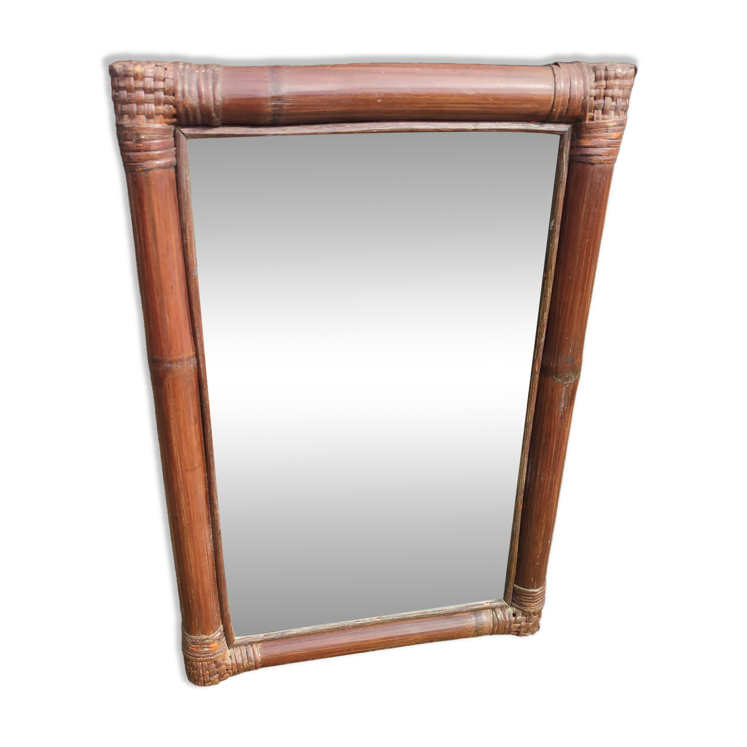 Vintage rectangular mirror in bamboo and rattan from the 60s/70s.