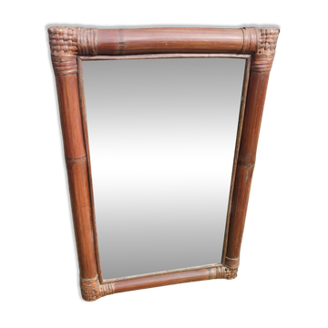 Miroir rectangulaire vintage en bambou et rotin Années 60/70