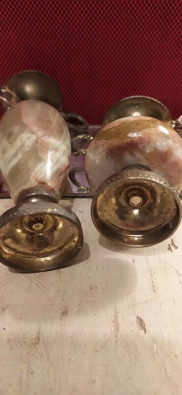 Duo de vases vintages en onyx et laiton