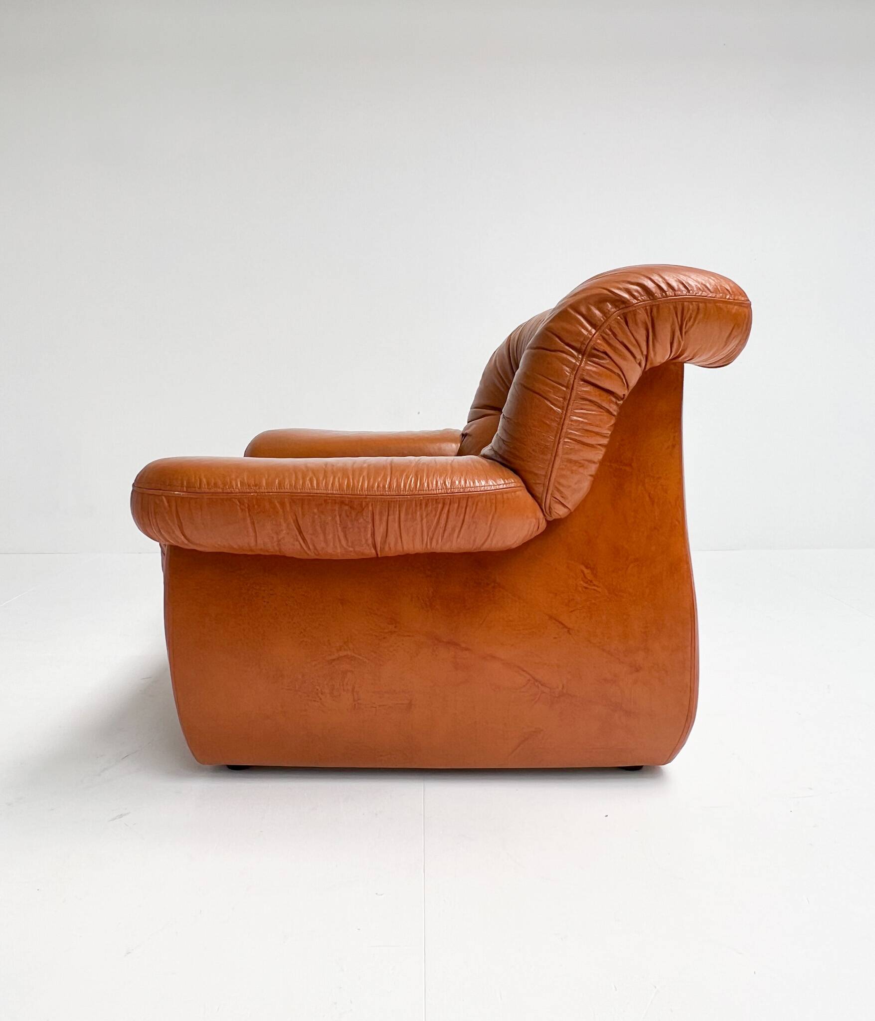 Cognac colored leather Pellerossi lounge chair, 1960s