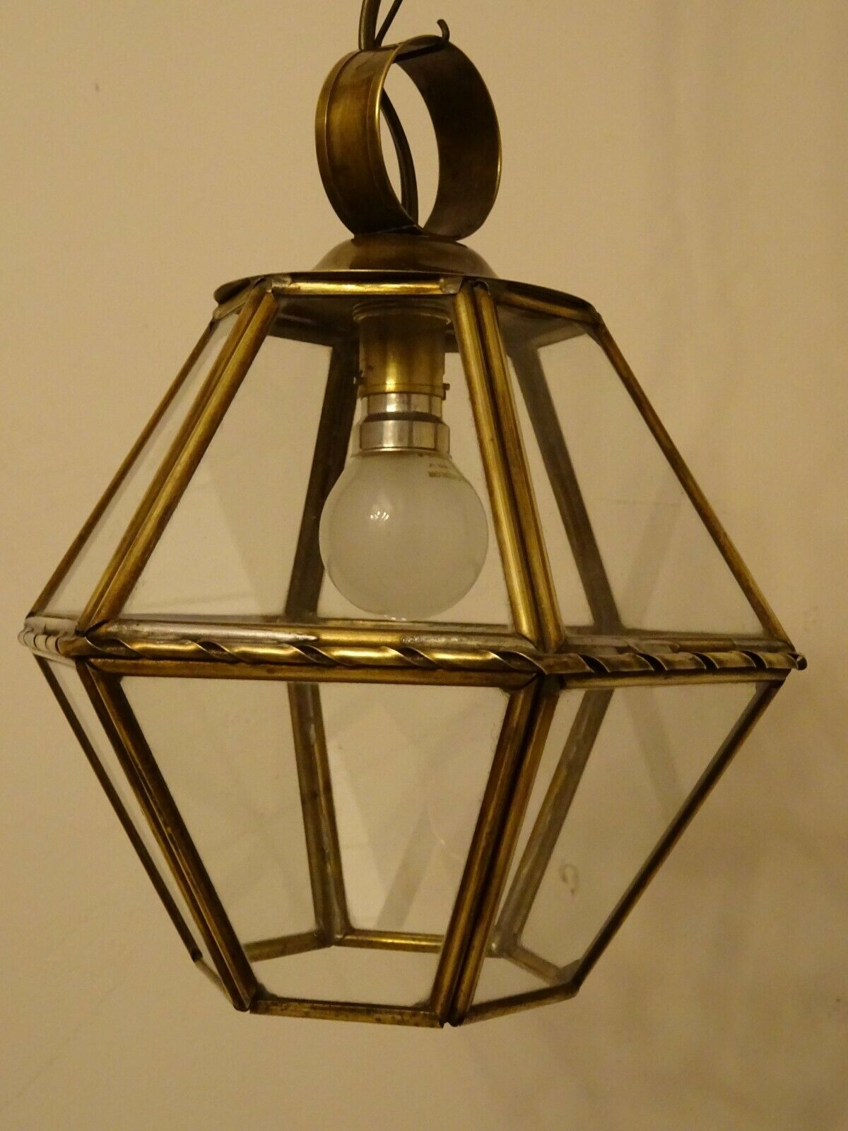 Chandelier lantern brass hexagonal vintage glass plates